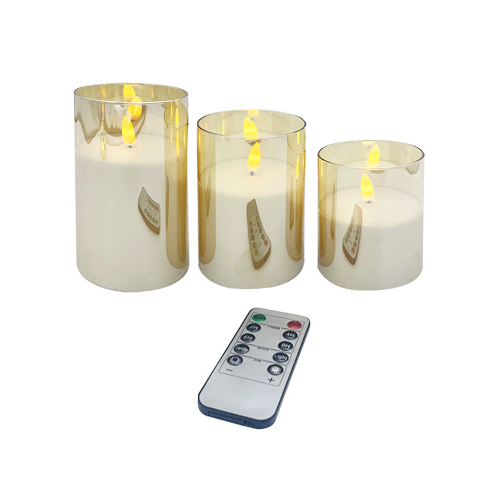 Kaca emas berkedip -kedip lilin pilar LED tanpa basa -basi